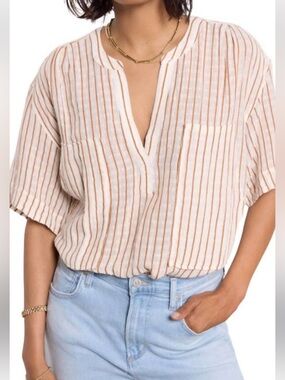 AMO Denim Antoinette Linen Blend Shirt Sepia/Natural Coastal, Size Small